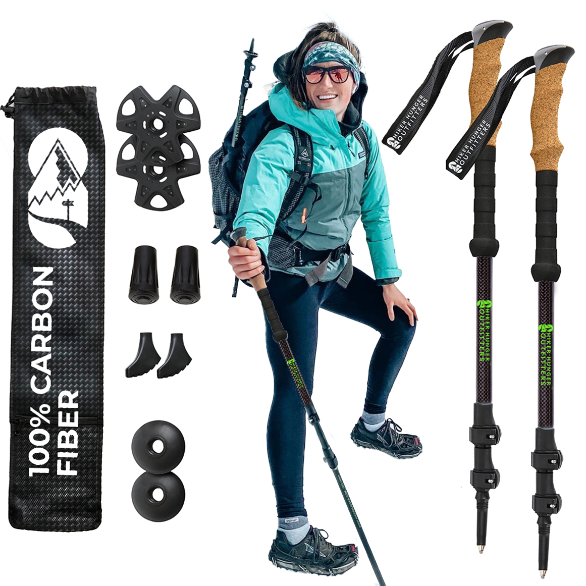 Hiking Poles Nordic Walking Poles, Carbon Fibre Trekking Sticks
